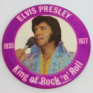 * vintage Large 3" Elvis Presley purple King of Rock 'n' Roll pin